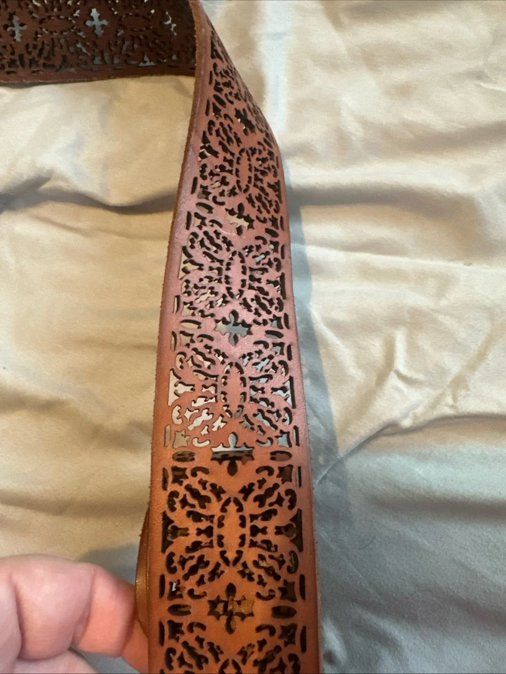 J.Jill brown leather  laser-cut floral belt Size M/L